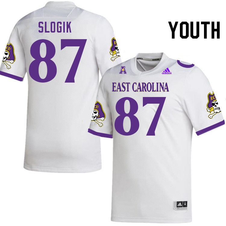 Youth #87 Nick Slogik ECU Pirates College Football Jerseys Stitched-White